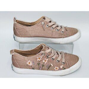 Blowfish Malibu Canvas Low Top Sneakers Shoes 7.5 Mauve Floral Embroidered
